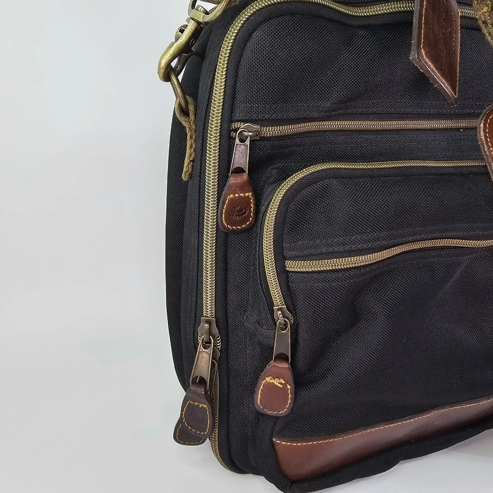 Vtg GH Bass Messenger Briefcase Shoulder Laptop Padded Leather Nylon Zip Case